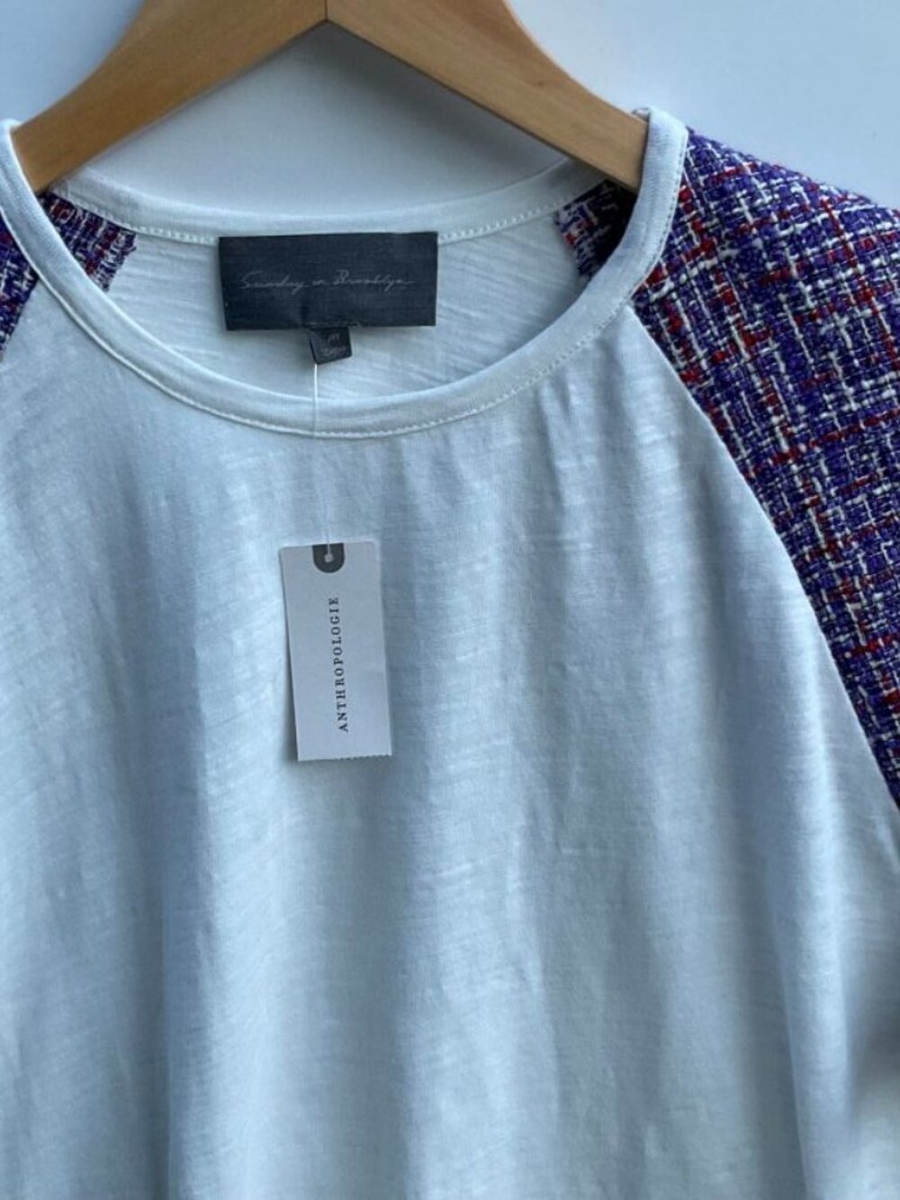 Anthropologie Tweed-Sleeve Tee Size M - Picture 5 of 6